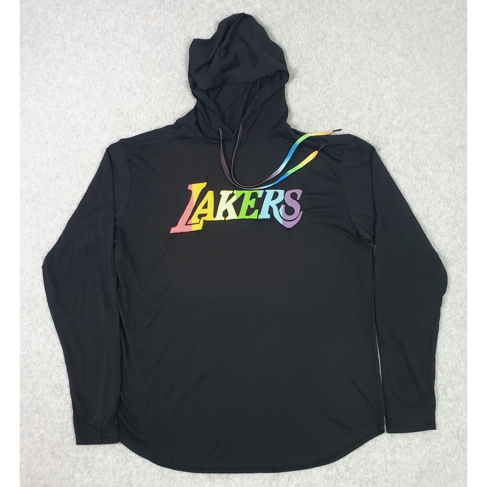 Los Angeles Lakers Shirt Mens XL Black NBA Basketball Hooded Rainbow Logo